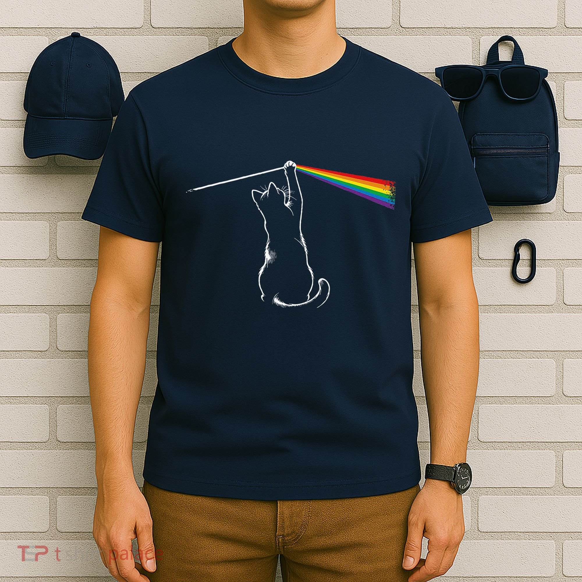 Cat Prism Rainbow Light Funny Physics Science Spectral Cat T-Shirt