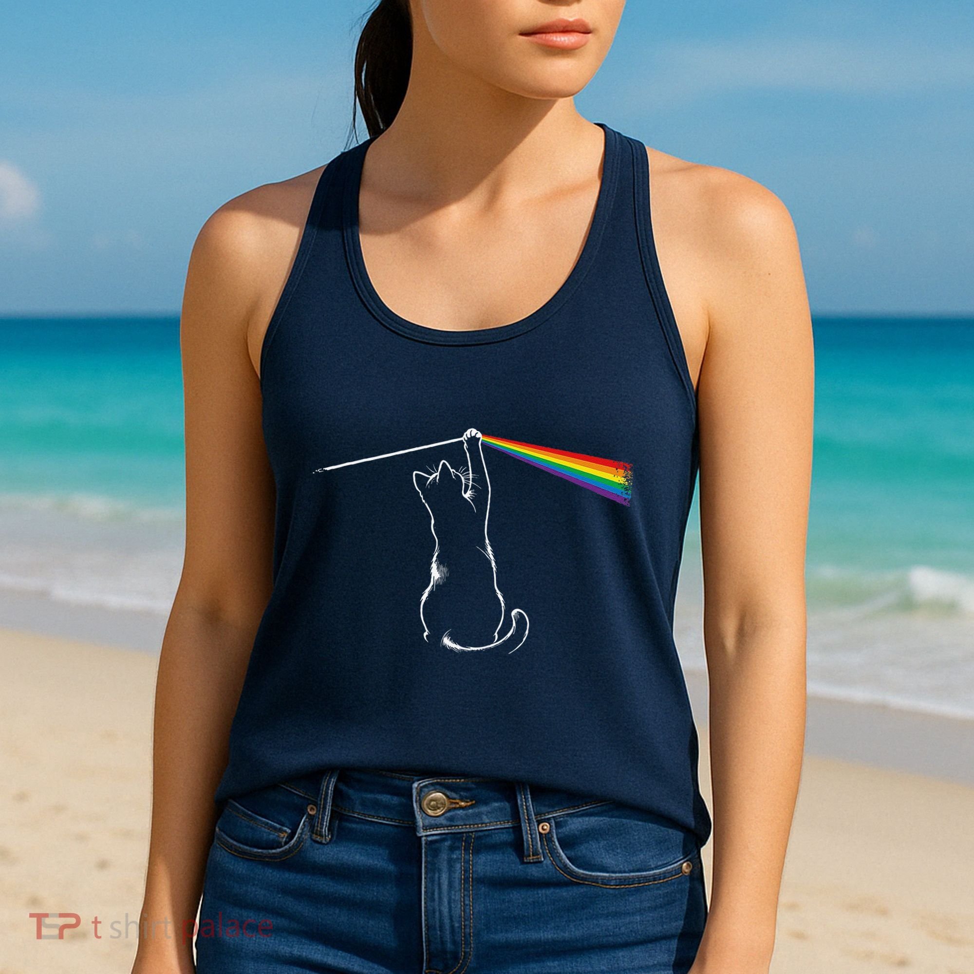 Cat Prism Rainbow Light Funny Physics Science Spectral Cat Women's Tank Top