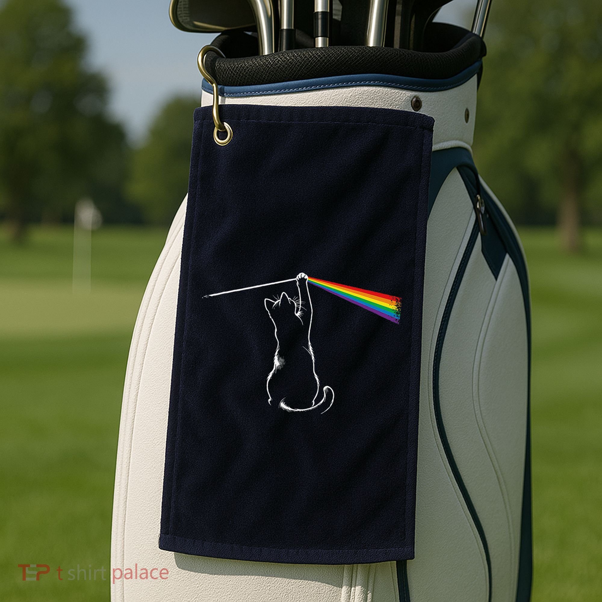 Cat Prism Rainbow Light Funny Physics Science Spectral Cat Golf Towel