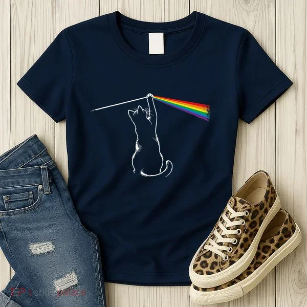 Cat Prism Rainbow Light Funny Physics Science Spectral Cat Women's T-Shirt