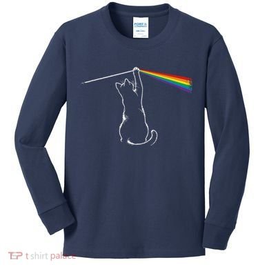 Cat Prism Rainbow Light Funny Physics Science Spectral Cat Kids Long Sleeve Shirt