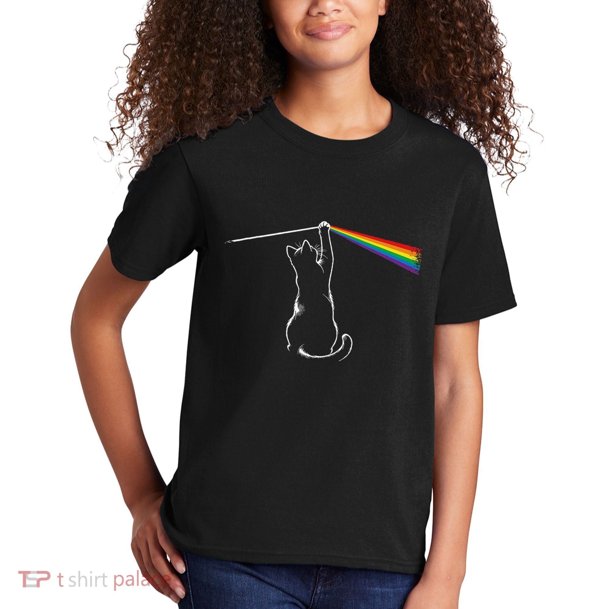 Cat Prism Rainbow Light Funny Physics Science Spectral Cat Kids T-Shirt