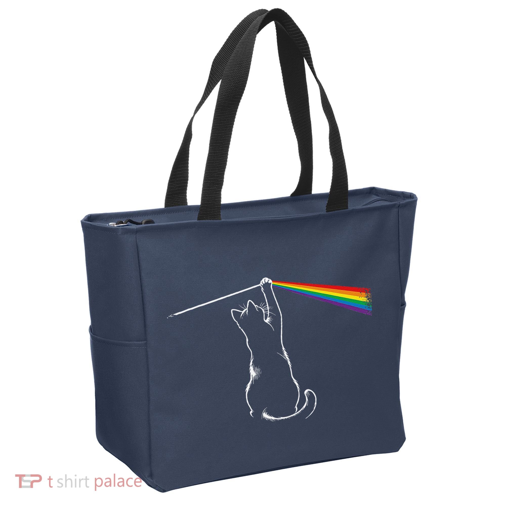 Cat Prism Rainbow Light Funny Physics Science Spectral Cat Tote Bag