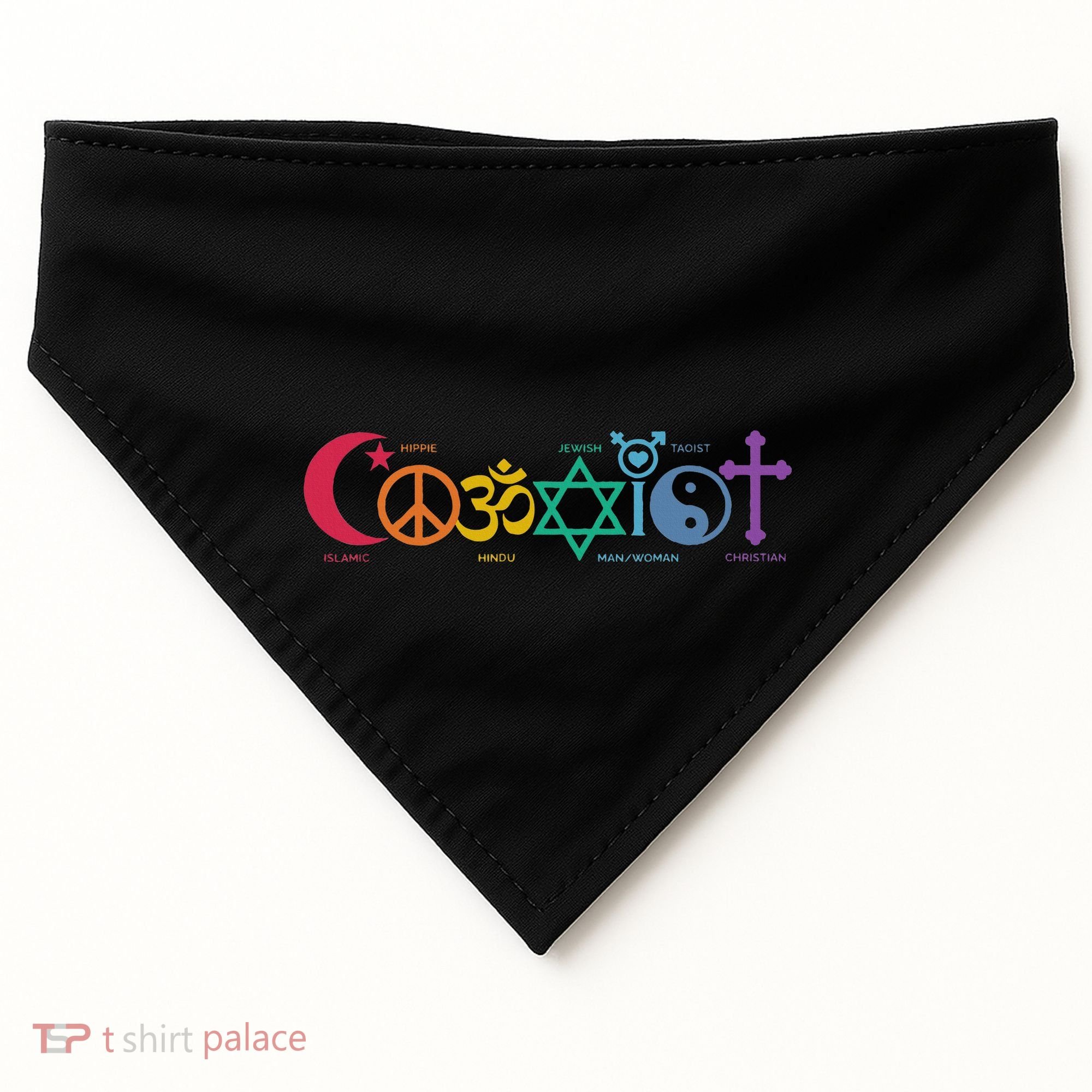 Coexist Peace Religion Equality Rights Humanity Spirituality USA-Made Doggie Bandana
