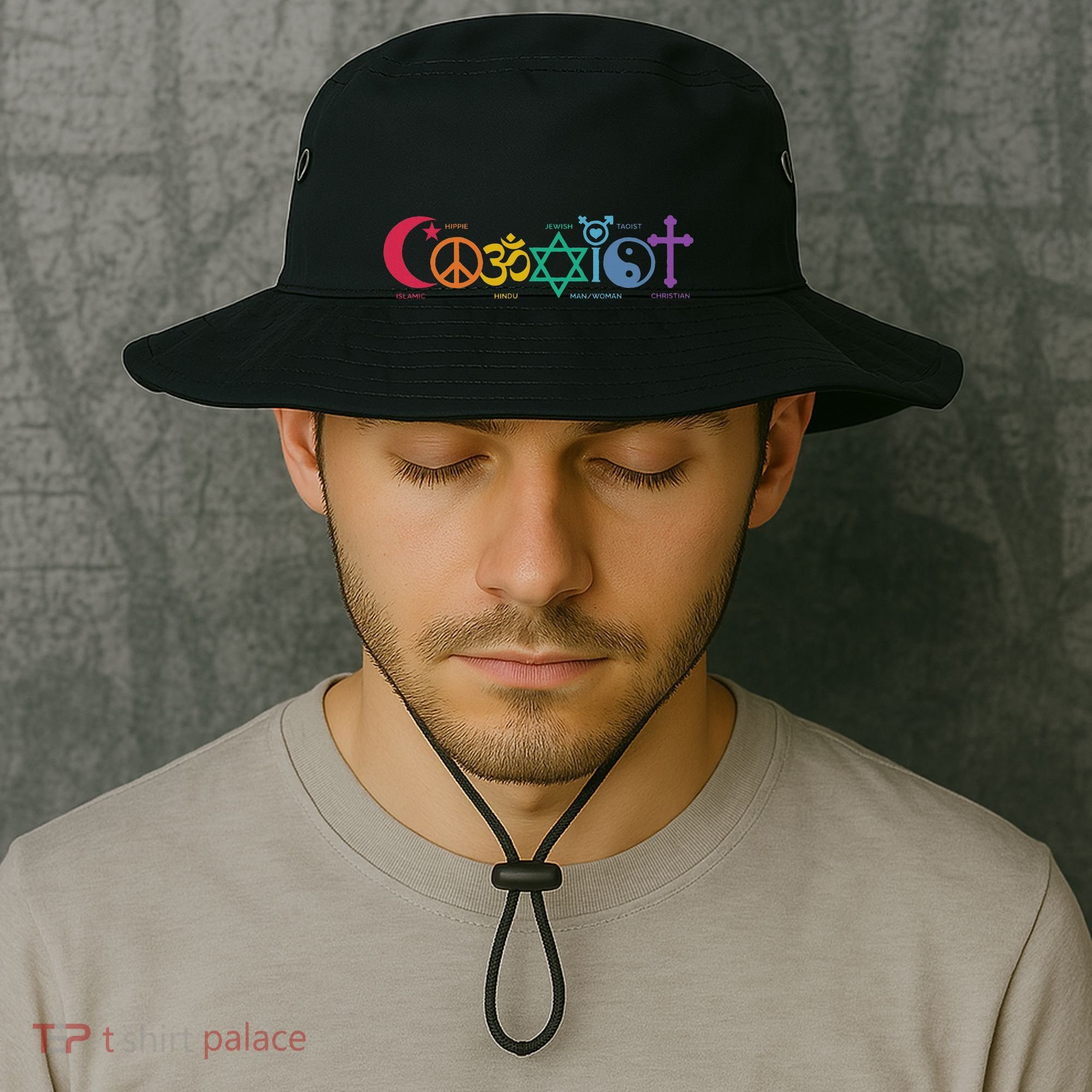 Coexist Peace Religion Equality Rights Humanity Spirituality Bucket Hat