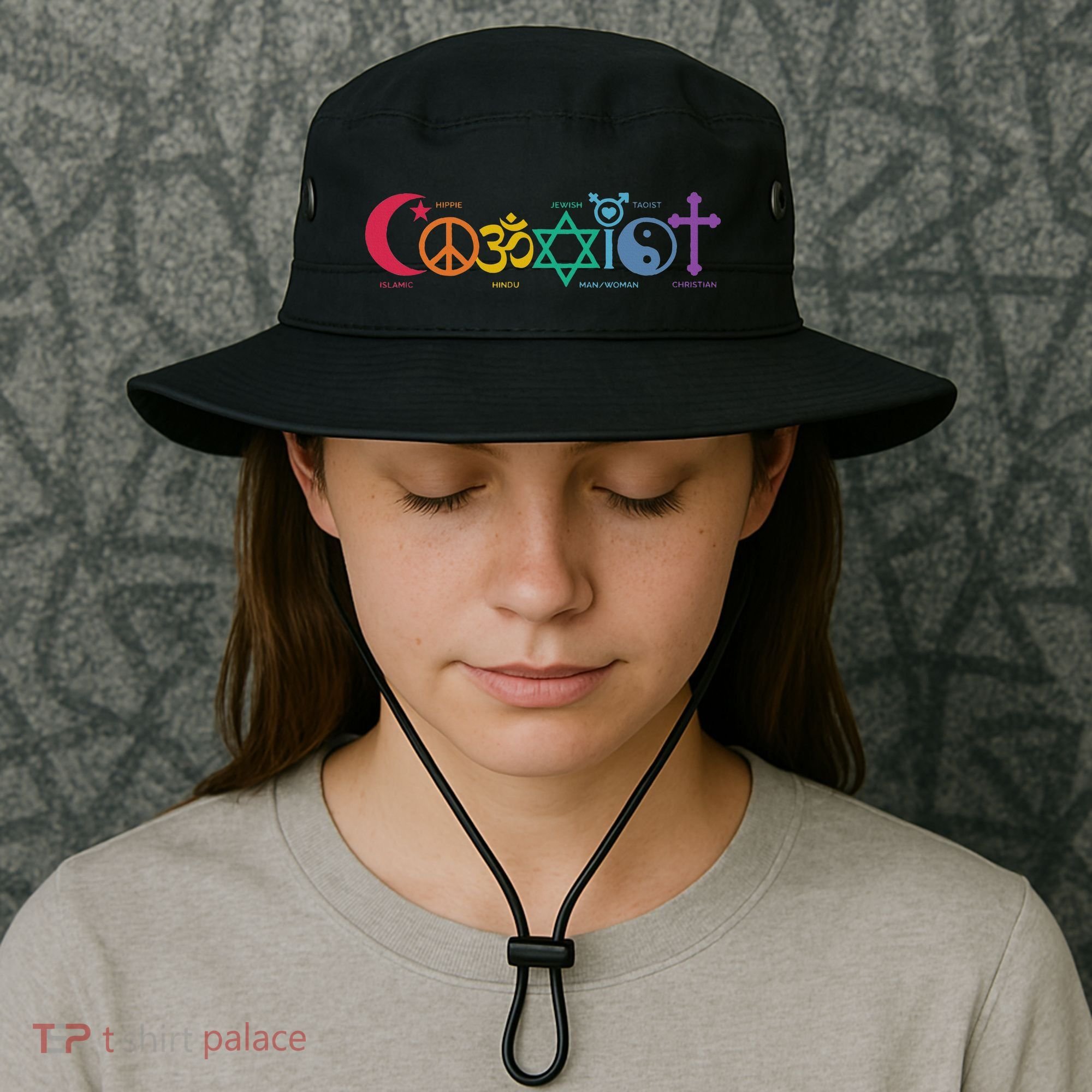Coexist Peace Religion Equality Rights Humanity Spirituality Bucket Hat
