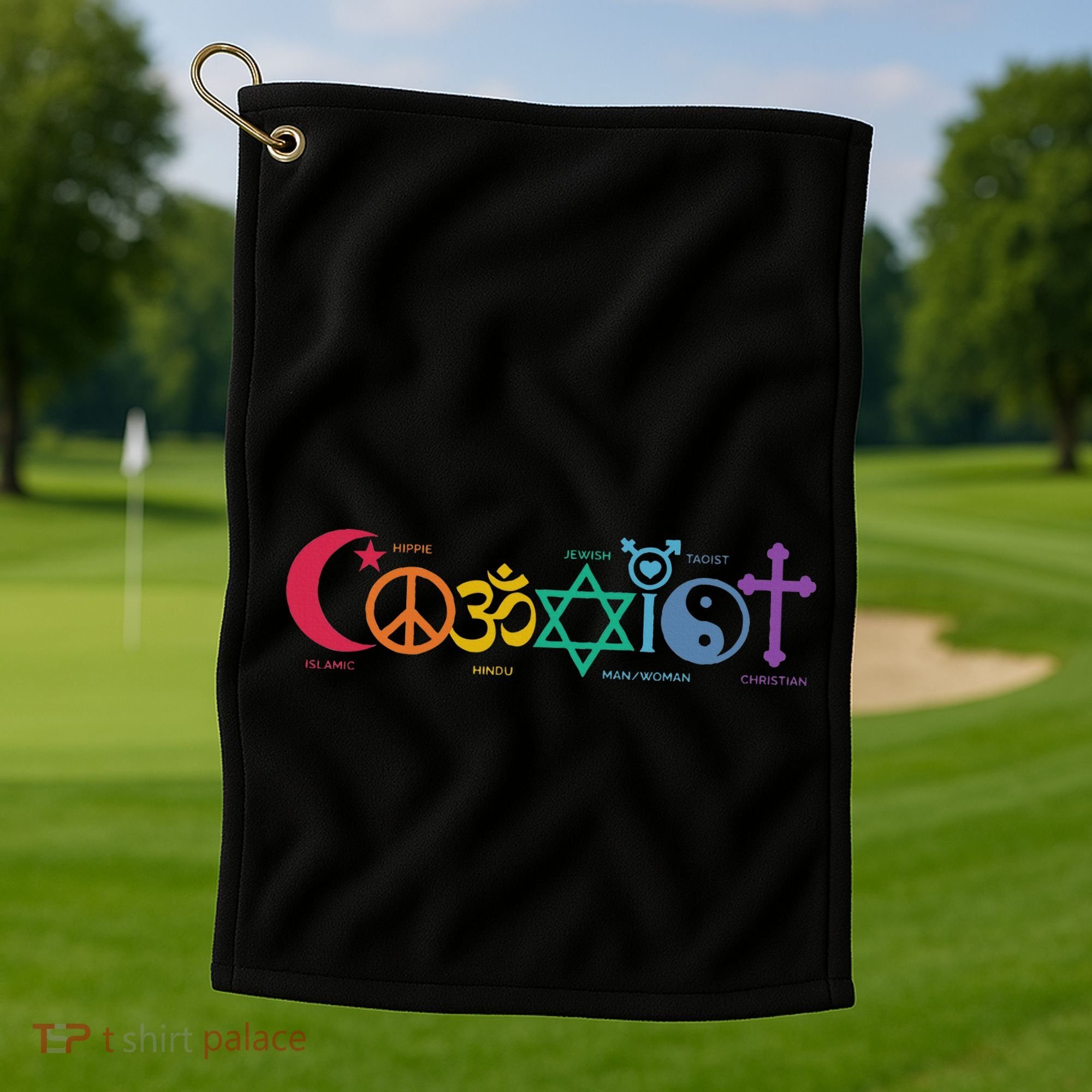 Coexist Peace Religion Equality Rights Humanity Spirituality Golf Towel