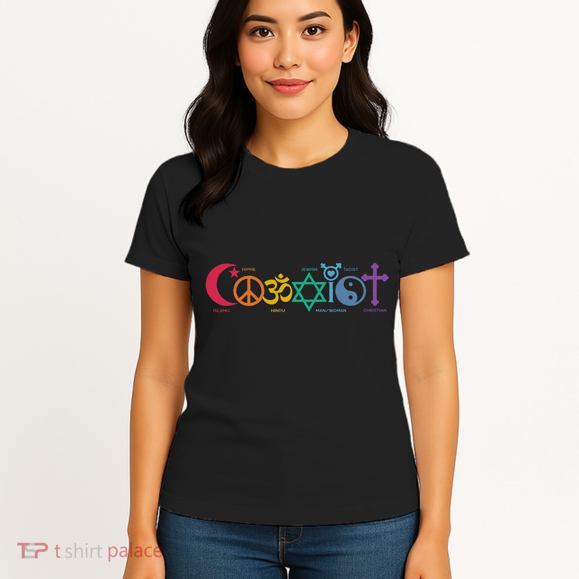 Coexist Peace Religion Equality Rights Humanity Spirituality Women's T-Shirt