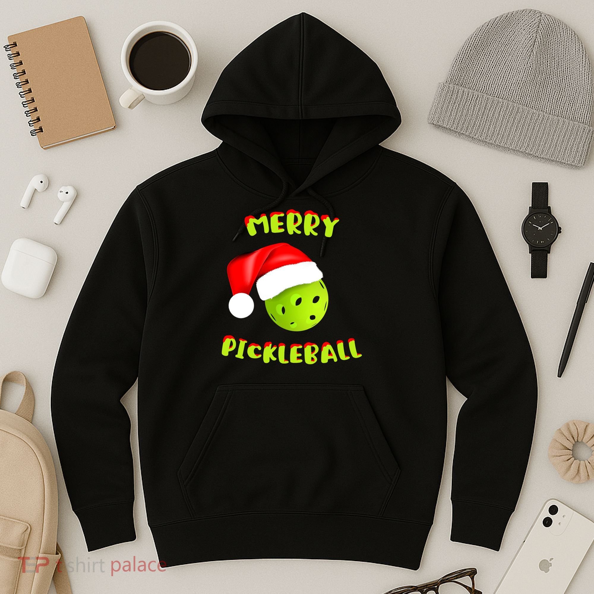 Christmas Pickleball Santa Hat Pickleball Player Winter Dink Hoodie