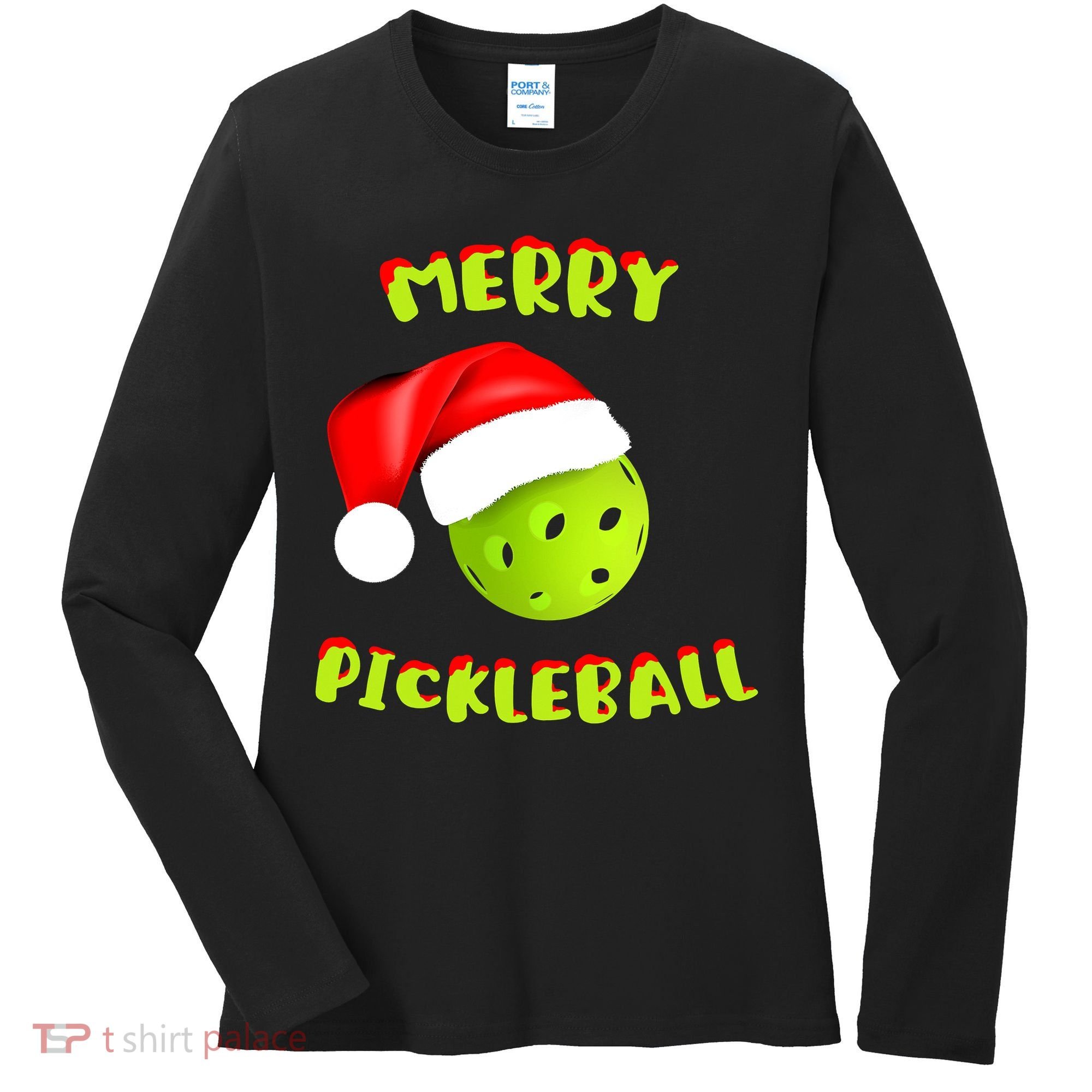 Christmas Pickleball Santa Hat Pickleball Player Winter Dink Women's Long Sleeve Shirt
