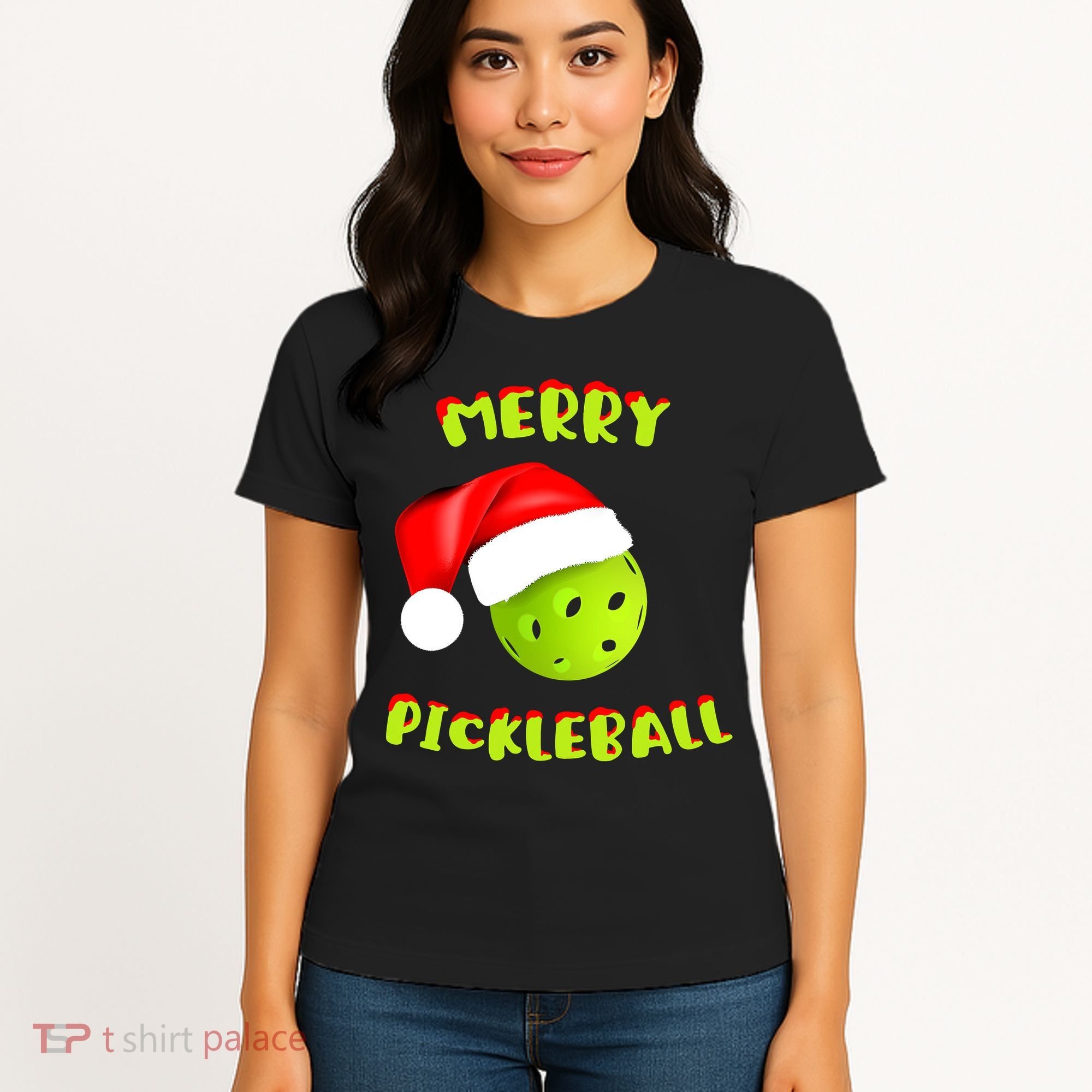 Christmas Pickleball Santa Hat Pickleball Player Winter Dink Women's T-Shirt