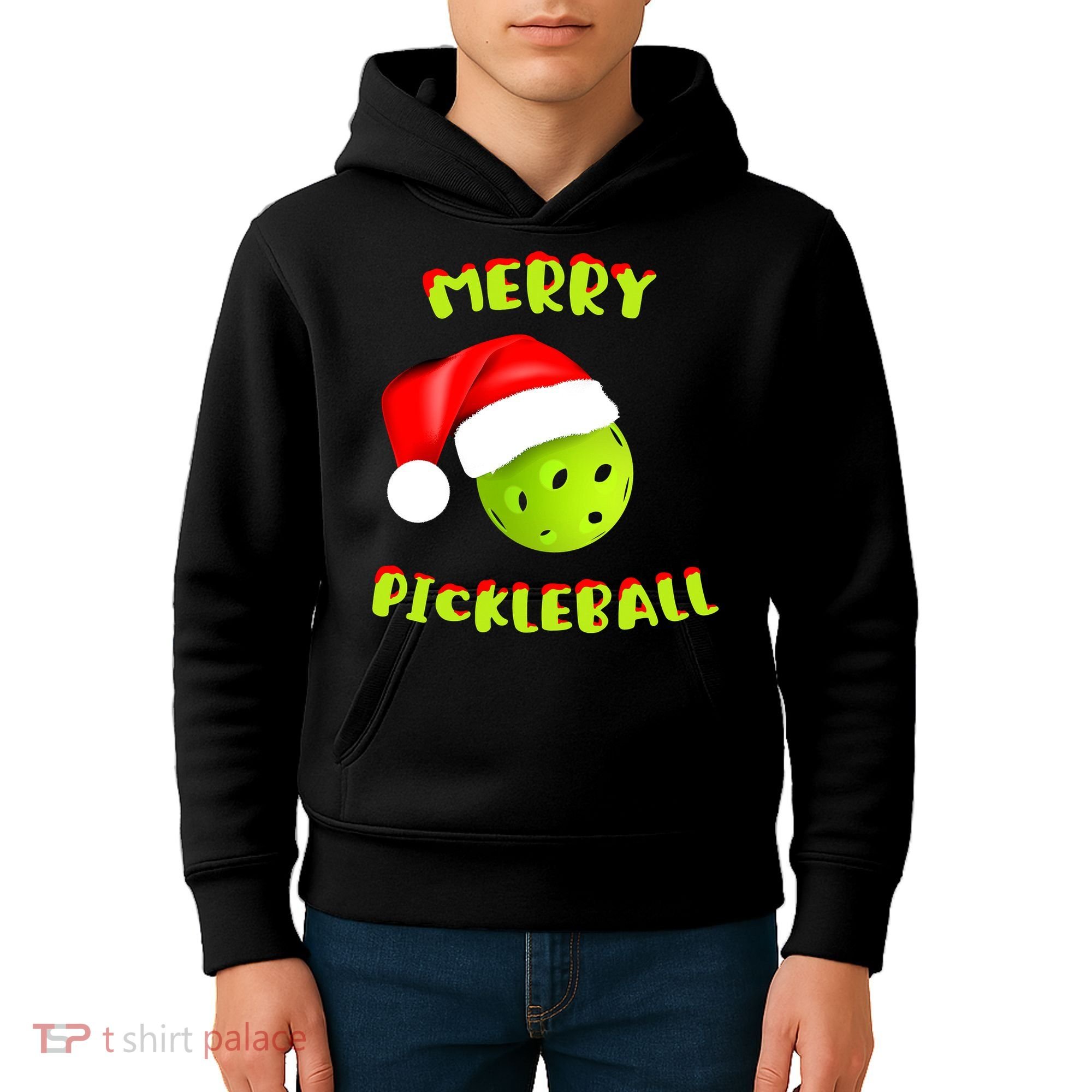 Christmas Pickleball Santa Hat Pickleball Player Winter Dink Kids Hoodie