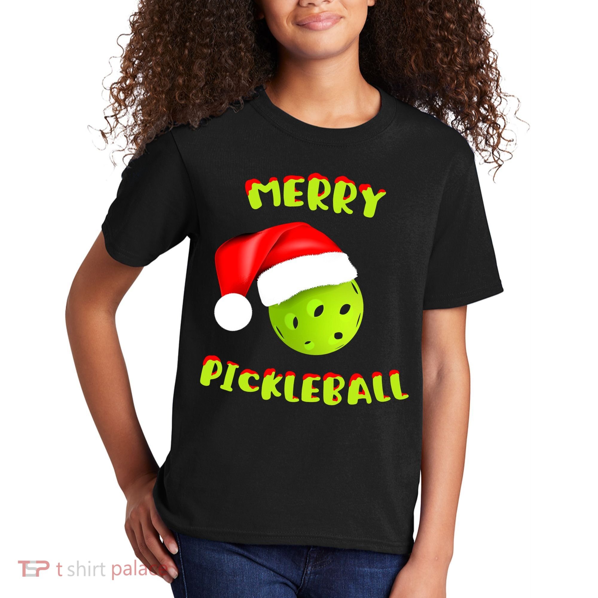 Christmas Pickleball Santa Hat Pickleball Player Winter Dink Kids T-Shirt