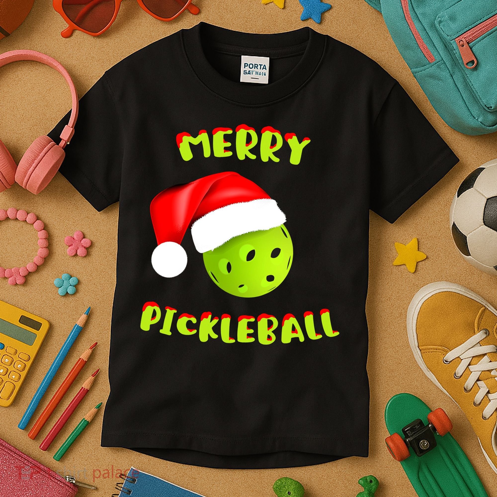 Christmas Pickleball Santa Hat Pickleball Player Winter Dink Kids T-Shirt