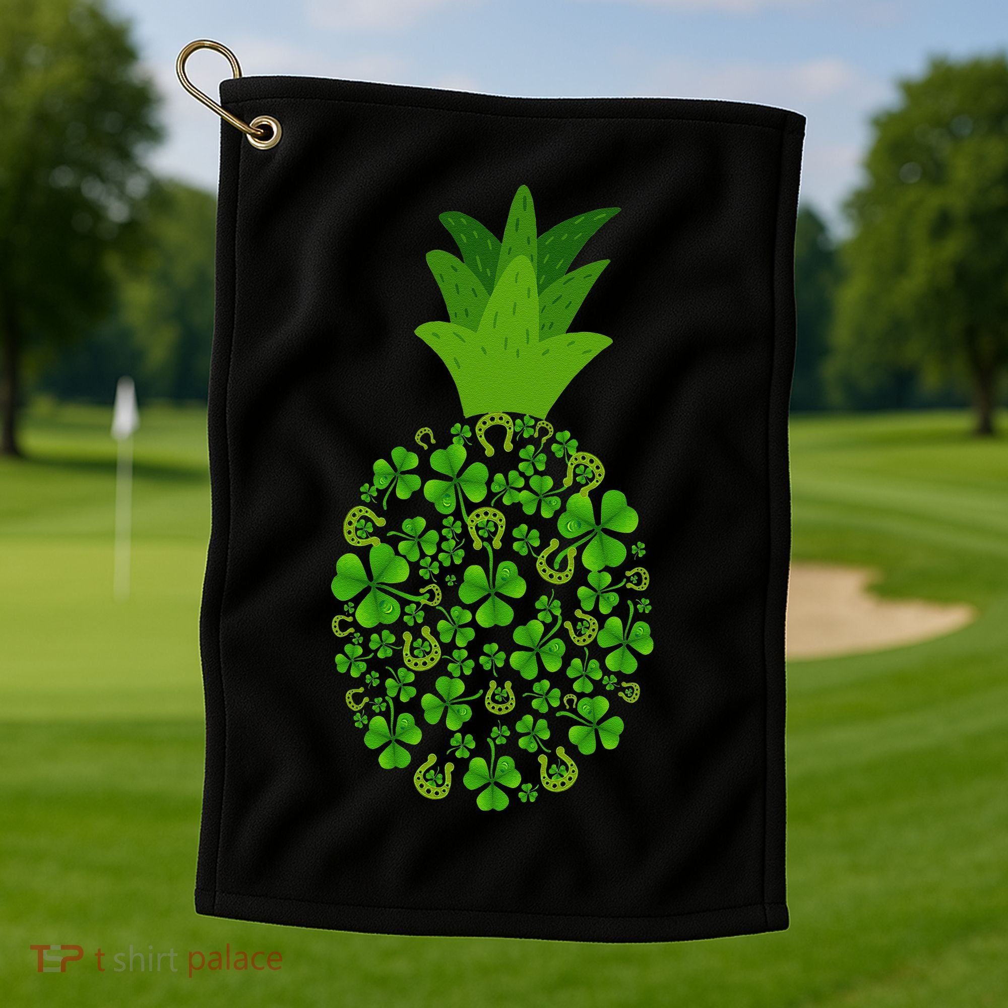 Cute Pineapple Shamrock Leaf Clover Saint Patrick's Day Golf Towel