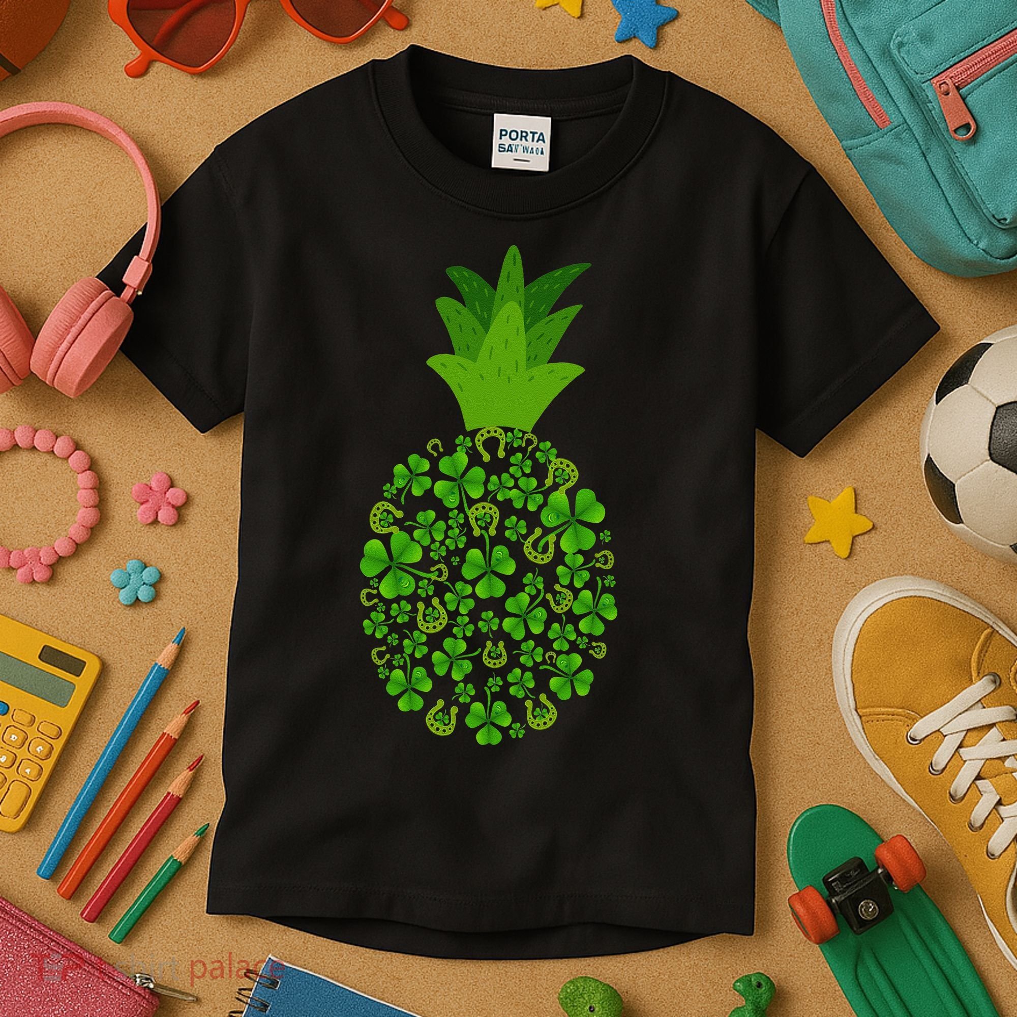 Cute Pineapple Shamrock Leaf Clover Saint Patrick's Day Kids T-Shirt