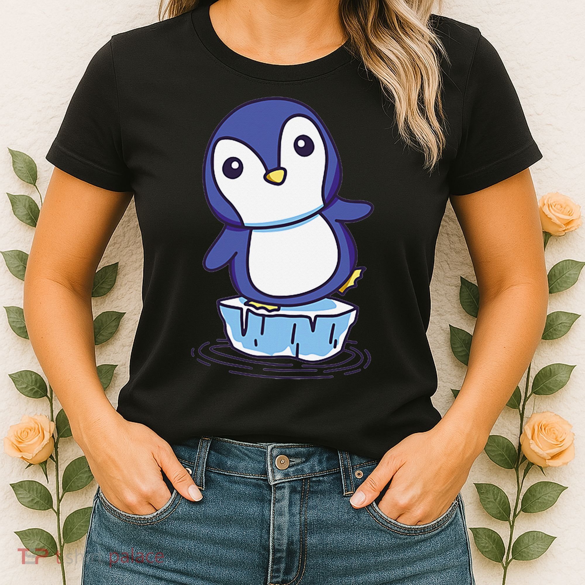 Cute Penguin Standing On An Ice Floe Women's T-Shirt
