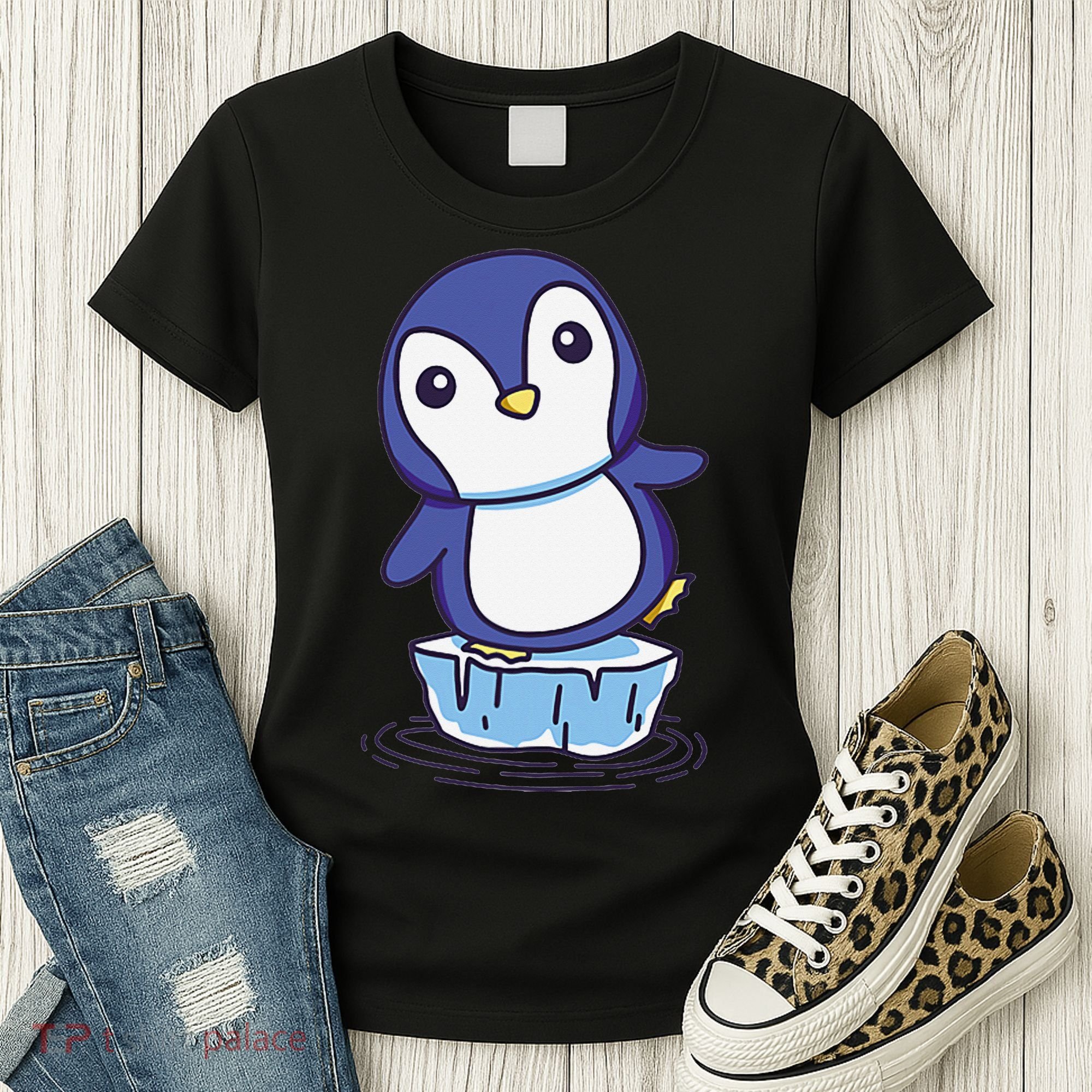 Cute Penguin Standing On An Ice Floe Women's T-Shirt