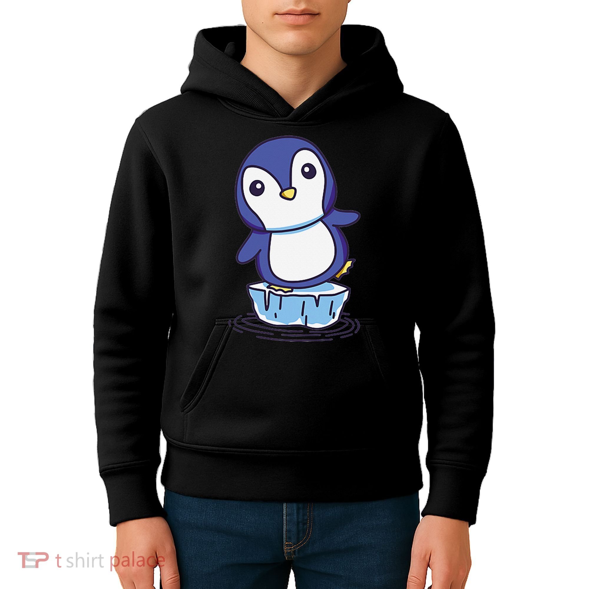 Cute Penguin Standing On An Ice Floe Kids Hoodie