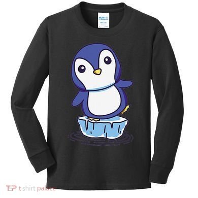 Cute Penguin Standing On An Ice Floe Kids Long Sleeve Shirt