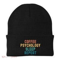 Coffee Psychology Sleep Repeat Funny Psychology &Amp; Coffee Gift Beanie thumb 0