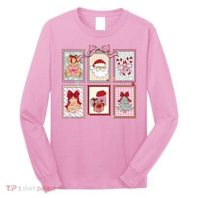 Christmas Postage Stamps Cute Retro Long Sleeve Shirt