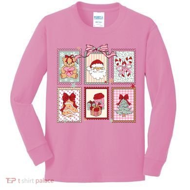 Christmas Postage Stamps Cute Retro Kids Long Sleeve Shirt
