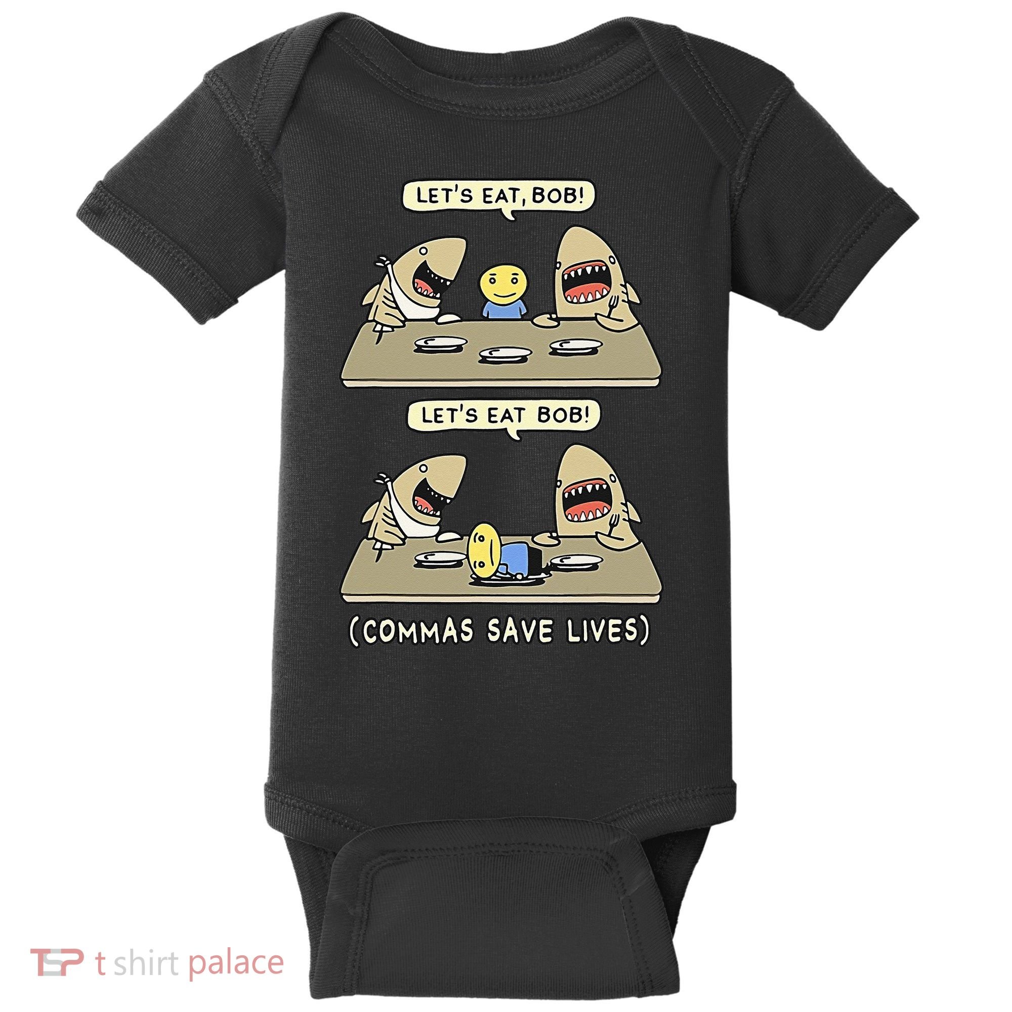 Commas Punctuation Shark Lets Eat Funny English Grammar Baby Bodysuit