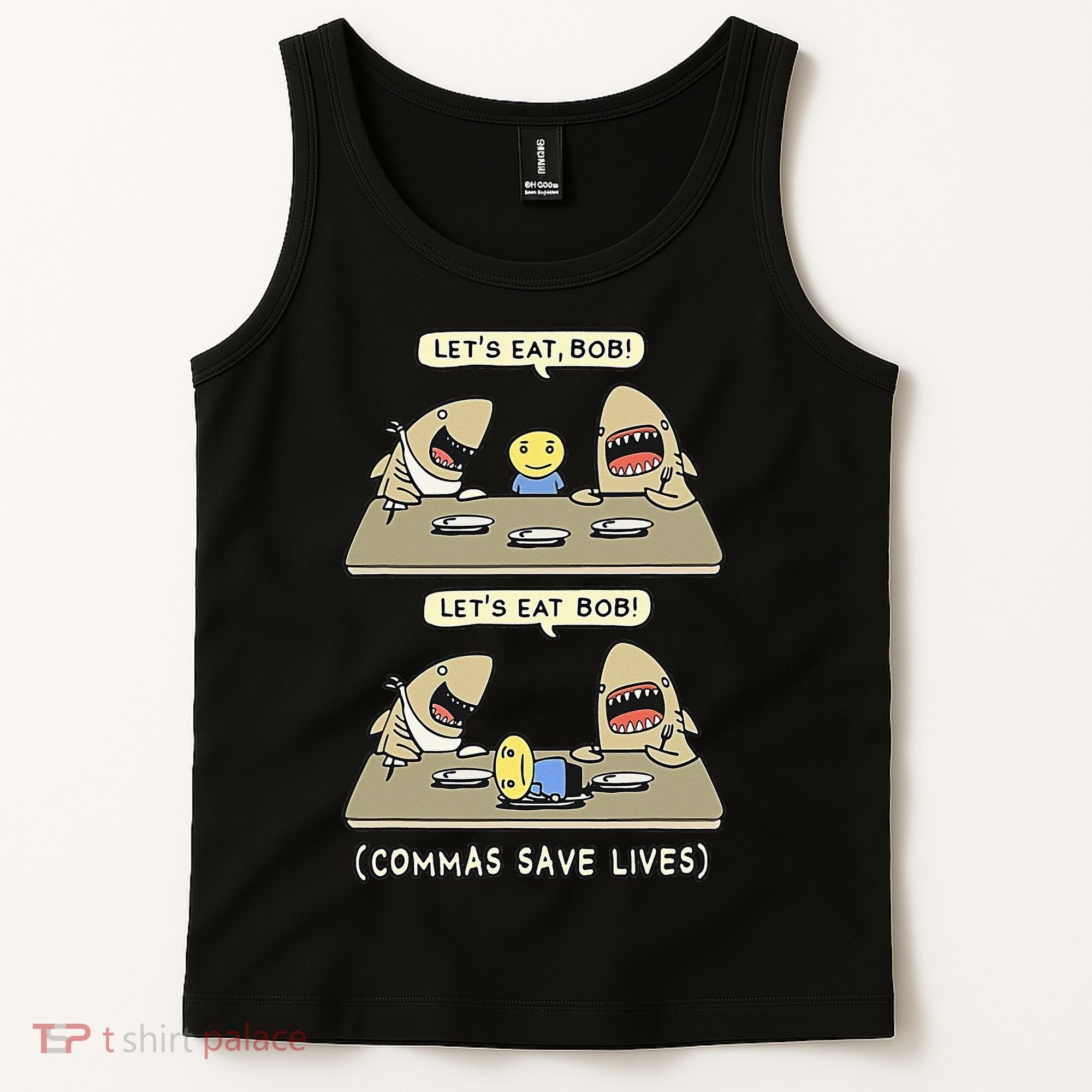 Commas Punctuation Shark Lets Eat Funny English Grammar Tank Top