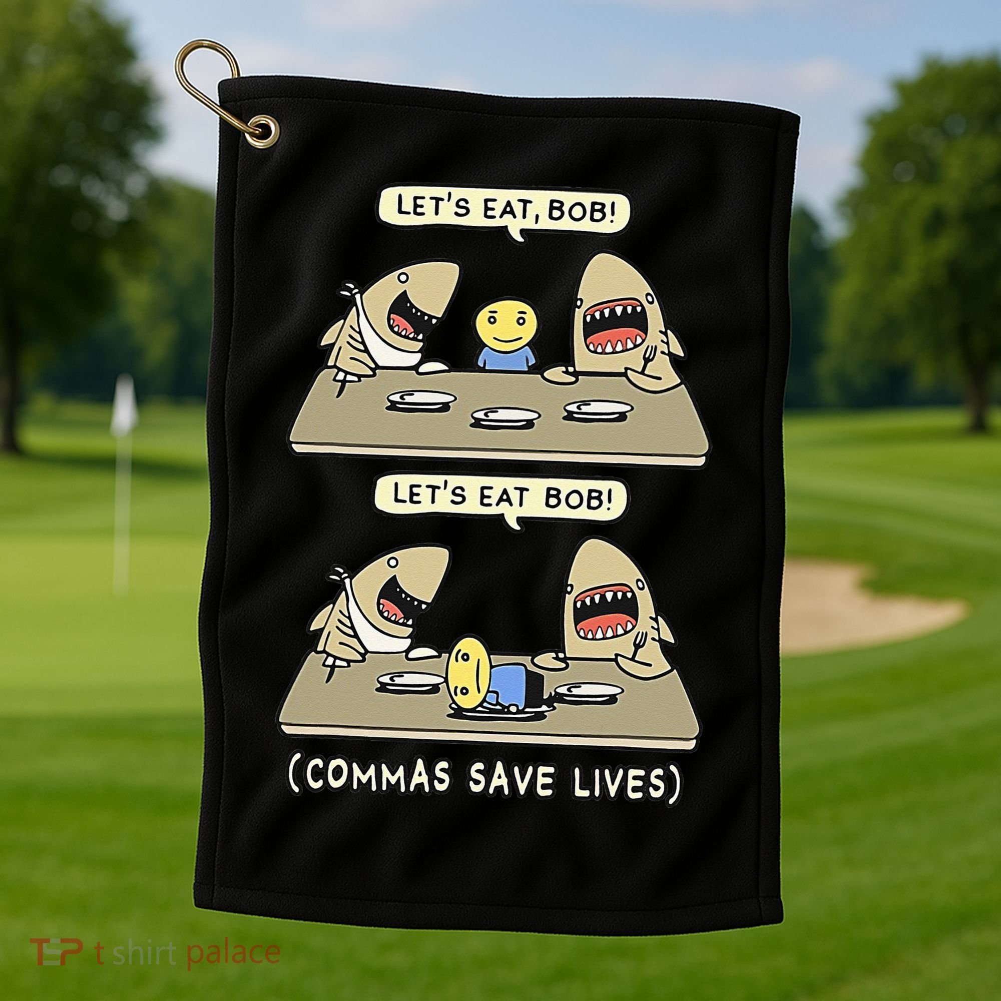 Commas Punctuation Shark Lets Eat Funny English Grammar Golf Towel
