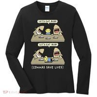 Commas Punctuation Shark Lets Eat Funny English Grammar Women's Long Sleeve Shirt thumb 0