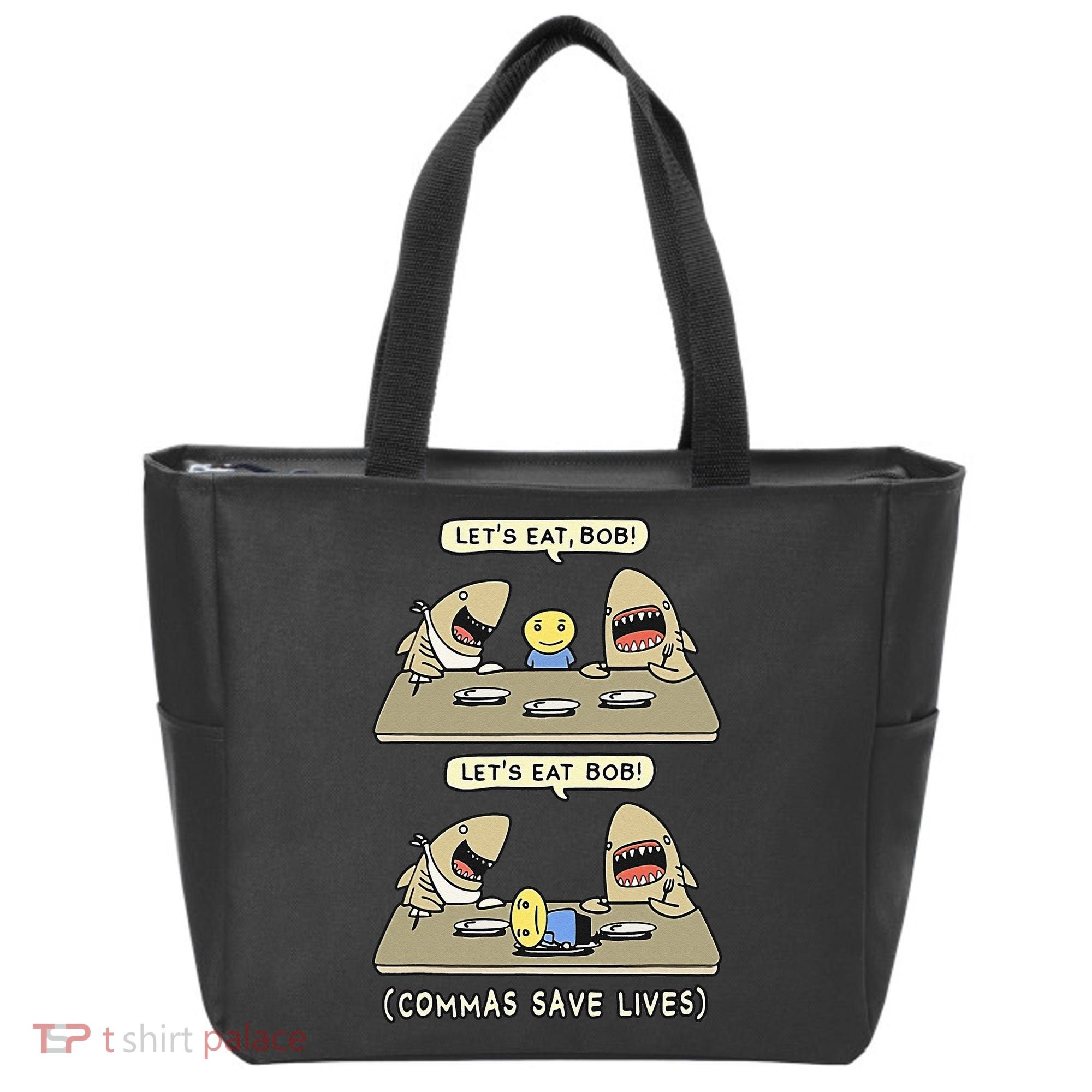 Commas Punctuation Shark Lets Eat Funny English Grammar Tote Bag