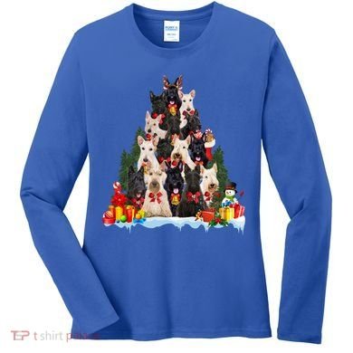 Christmas Pajama Scottish Terrier Xmas Tree Funny Gift Dog Lovers Cool Gift Women's Long Sleeve Shirt