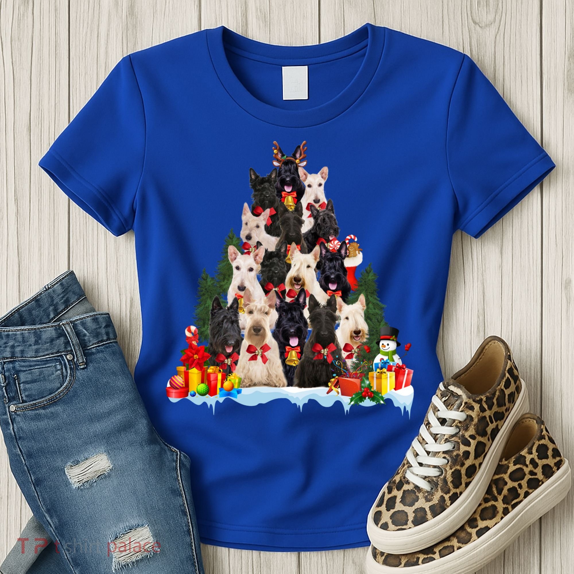 Christmas Pajama Scottish Terrier Xmas Tree Funny Gift Dog Lovers Cool Gift Women's T-Shirt