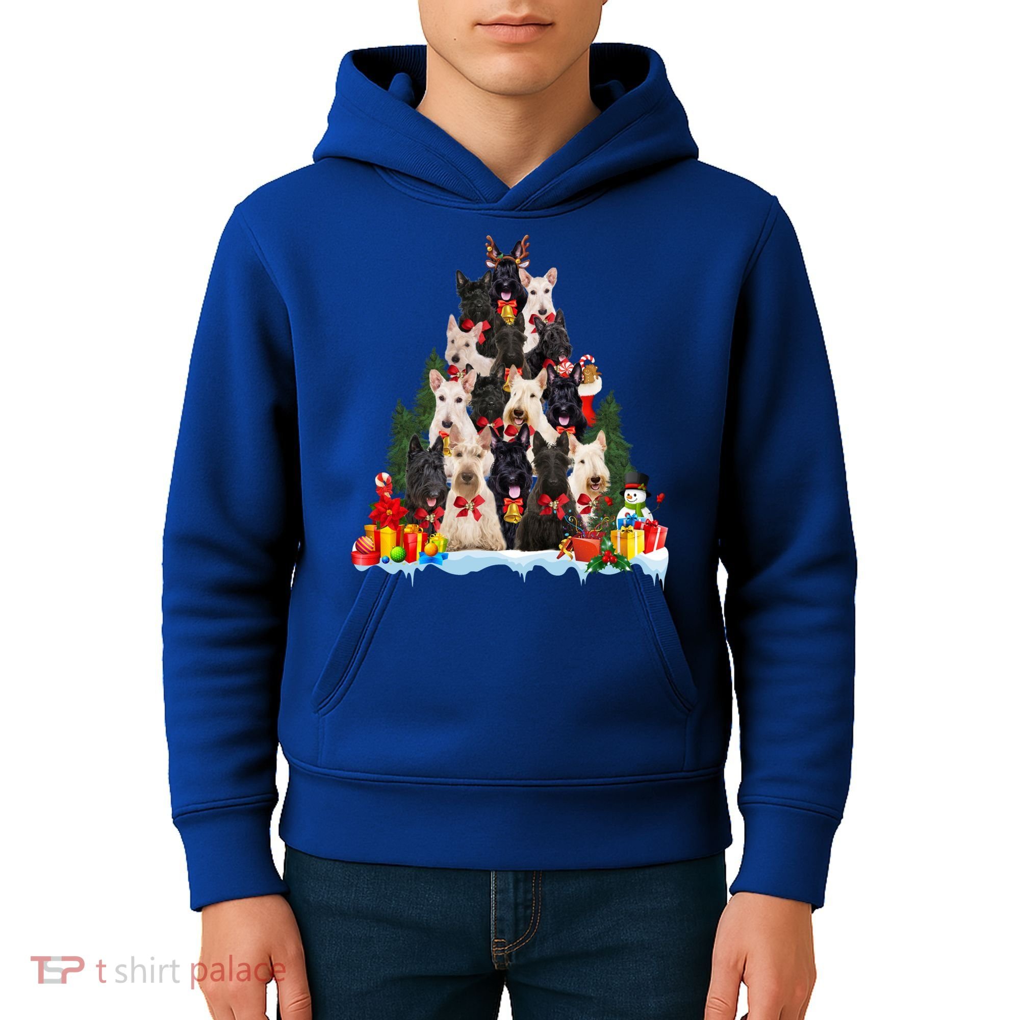 Christmas Pajama Scottish Terrier Xmas Tree Funny Gift Dog Lovers Cool Gift Kids Hoodie