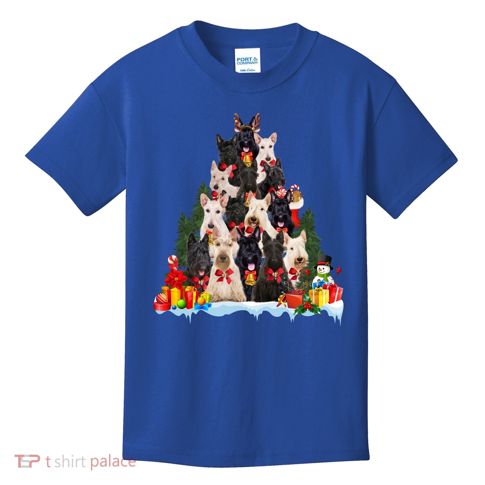 Christmas Pajama Scottish Terrier Xmas Tree Funny Gift Dog Lovers Cool Gift Kids T-Shirt