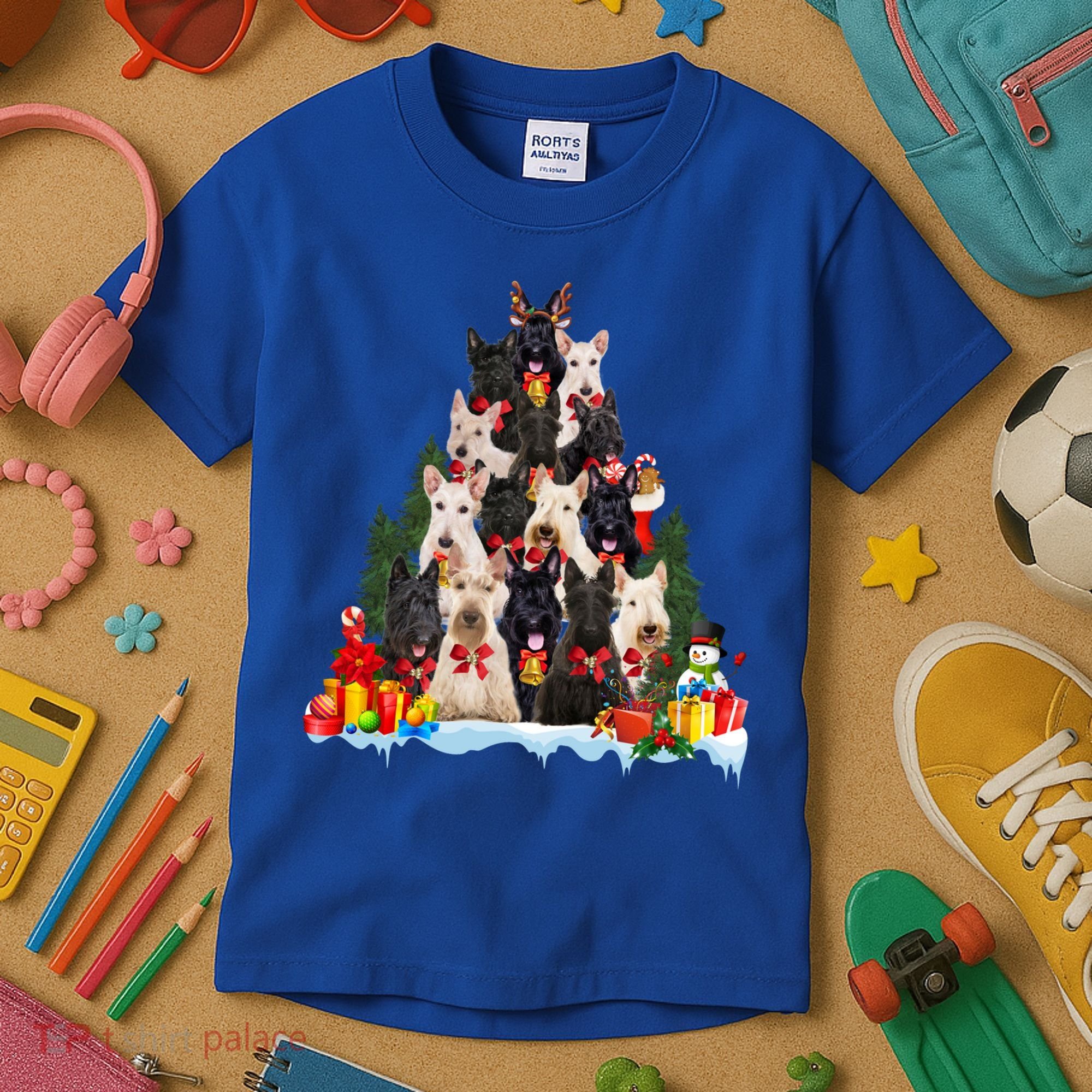 Christmas Pajama Scottish Terrier Xmas Tree Funny Gift Dog Lovers Cool Gift Kids T-Shirt
