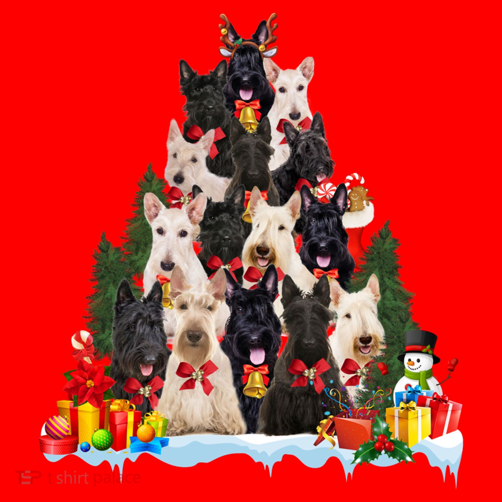 Christmas Pajama Scottish Terrier Xmas Tree Funny Gift Dog Lovers Cool Gift Santa Hat