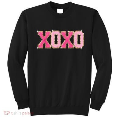 Chenille Patch Sparkling Xoxo Valentine Day Heart Love Gift Sweatshirt