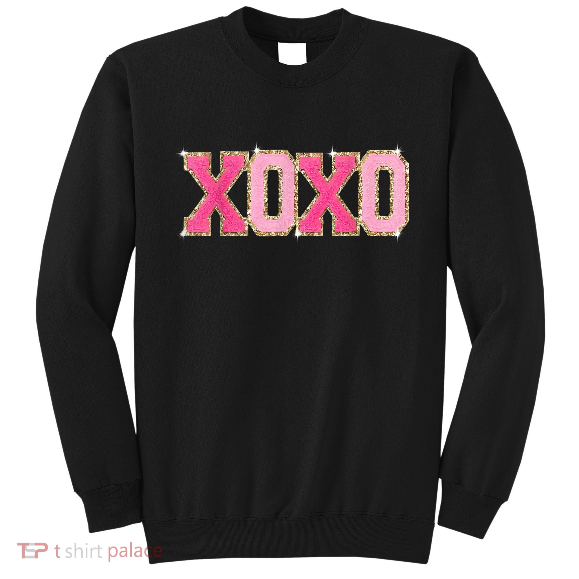 Chenille Patch Sparkling Xoxo Valentine Day Heart Love Gift Sweatshirt