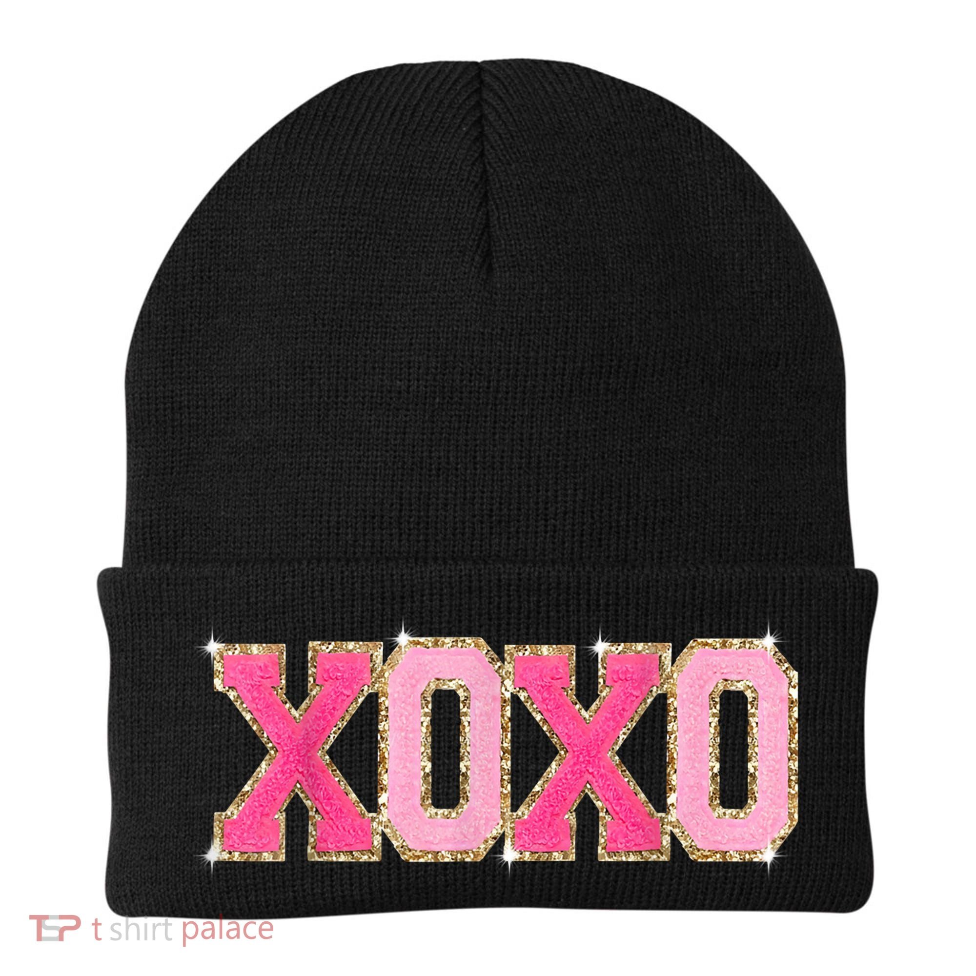 Chenille Patch Sparkling Xoxo Valentine Day Heart Love Gift Beanie