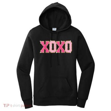 Chenille Patch Sparkling Xoxo Valentine Day Heart Love Gift Women's Hoodie