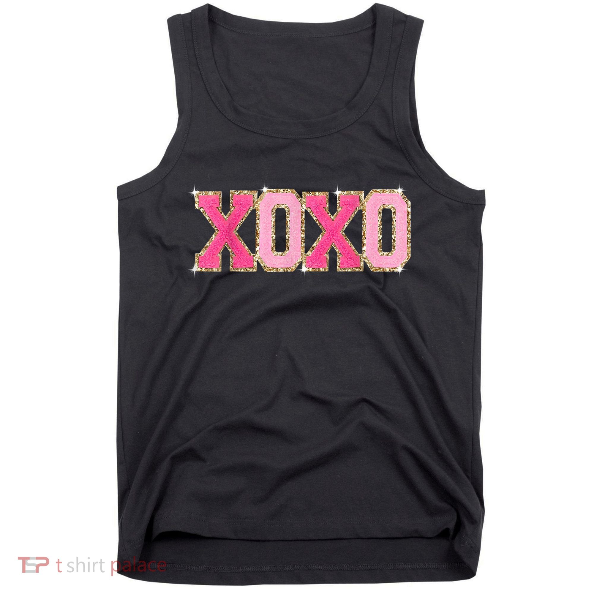 Chenille Patch Sparkling Xoxo Valentine Day Heart Love Gift Tank Top