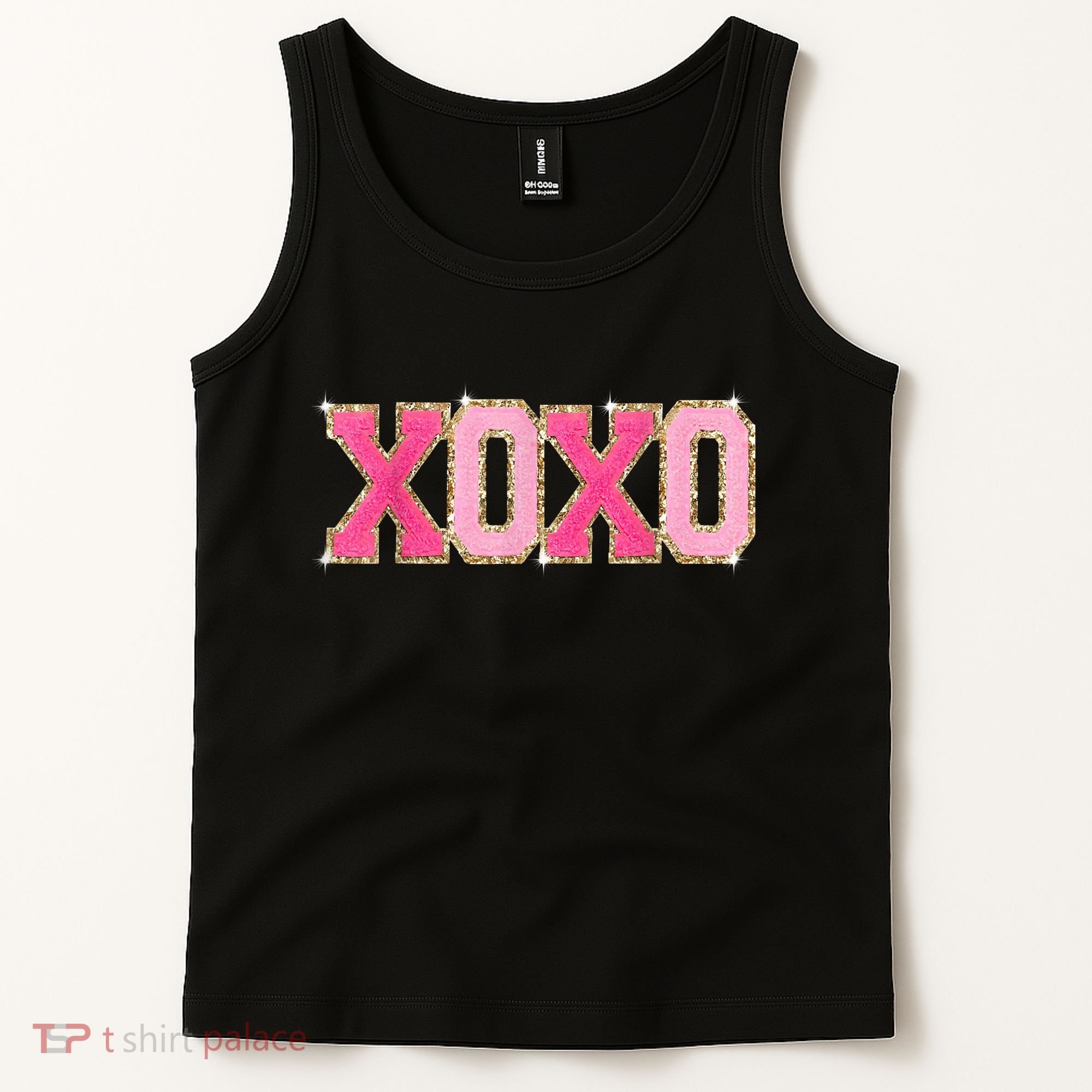 Chenille Patch Sparkling Xoxo Valentine Day Heart Love Gift Tank Top