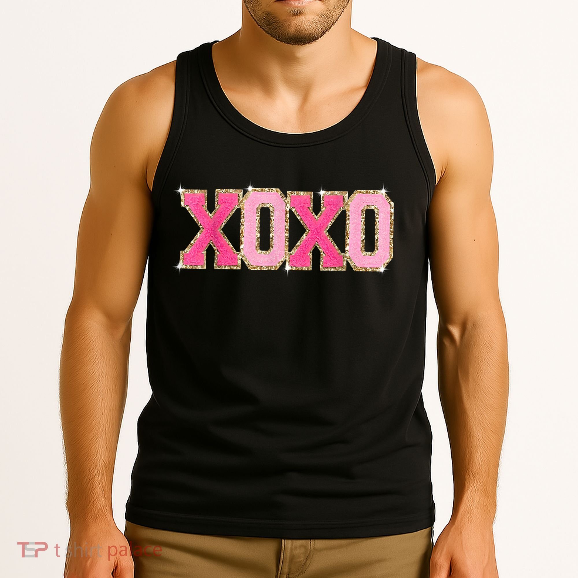 Chenille Patch Sparkling Xoxo Valentine Day Heart Love Gift Tank Top
