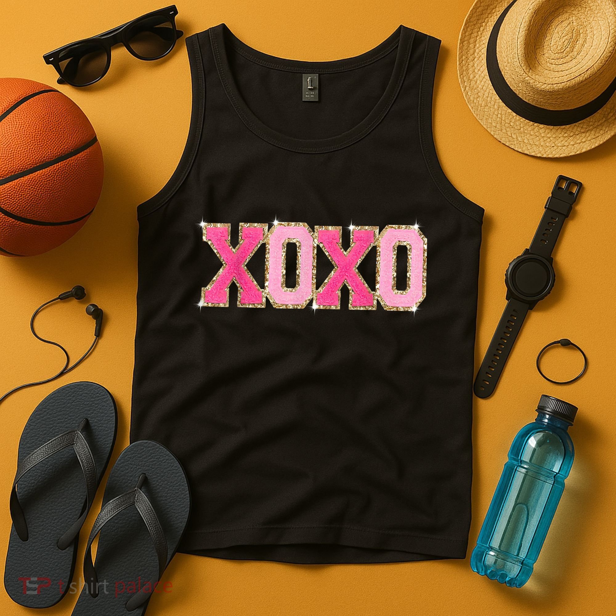 Chenille Patch Sparkling Xoxo Valentine Day Heart Love Gift Tank Top