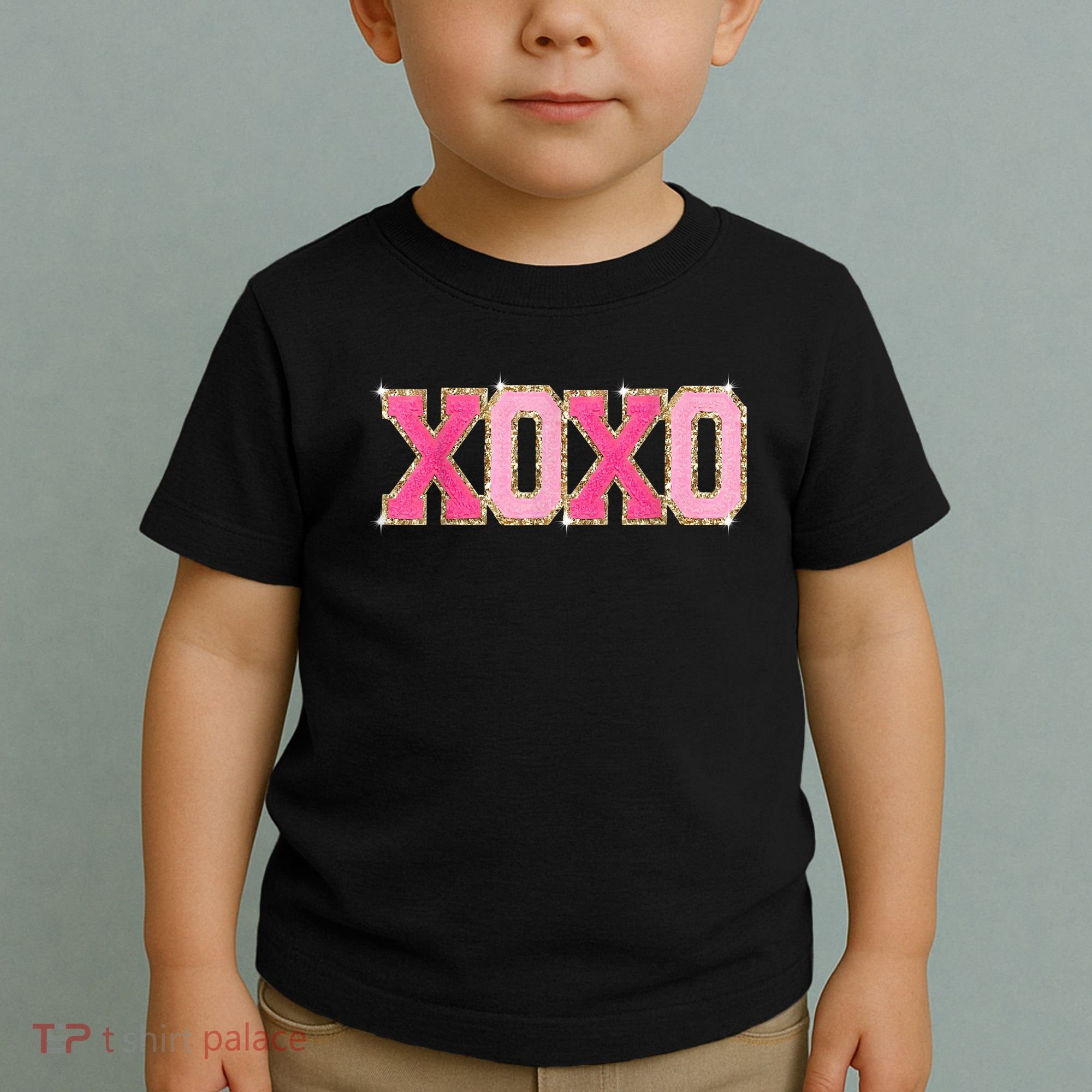 Chenille Patch Sparkling Xoxo Valentine Day Heart Love Gift Toddler T-Shirt