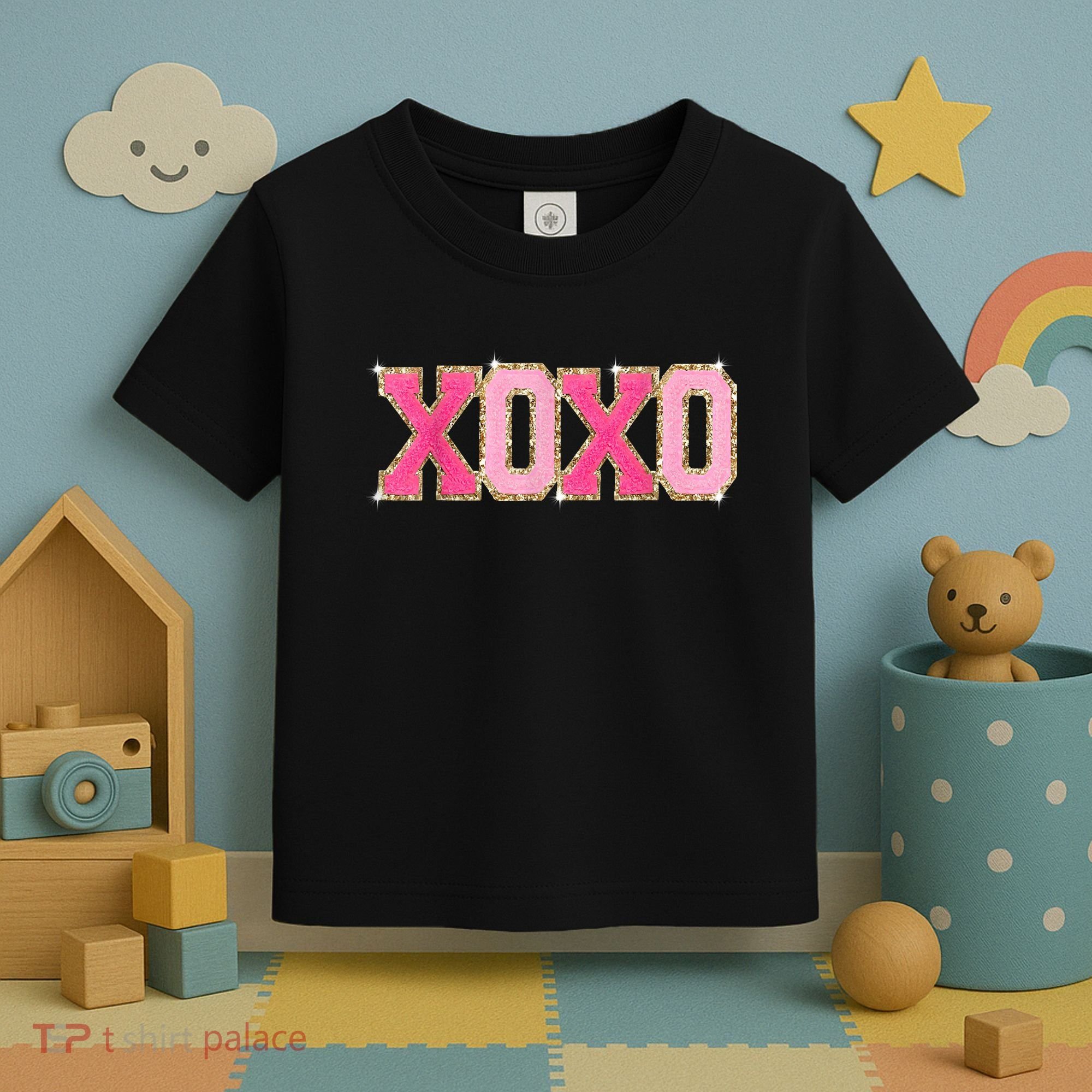 Chenille Patch Sparkling Xoxo Valentine Day Heart Love Gift Toddler T-Shirt