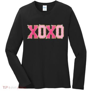 Chenille Patch Sparkling Xoxo Valentine Day Heart Love Gift Women's Long Sleeve Shirt