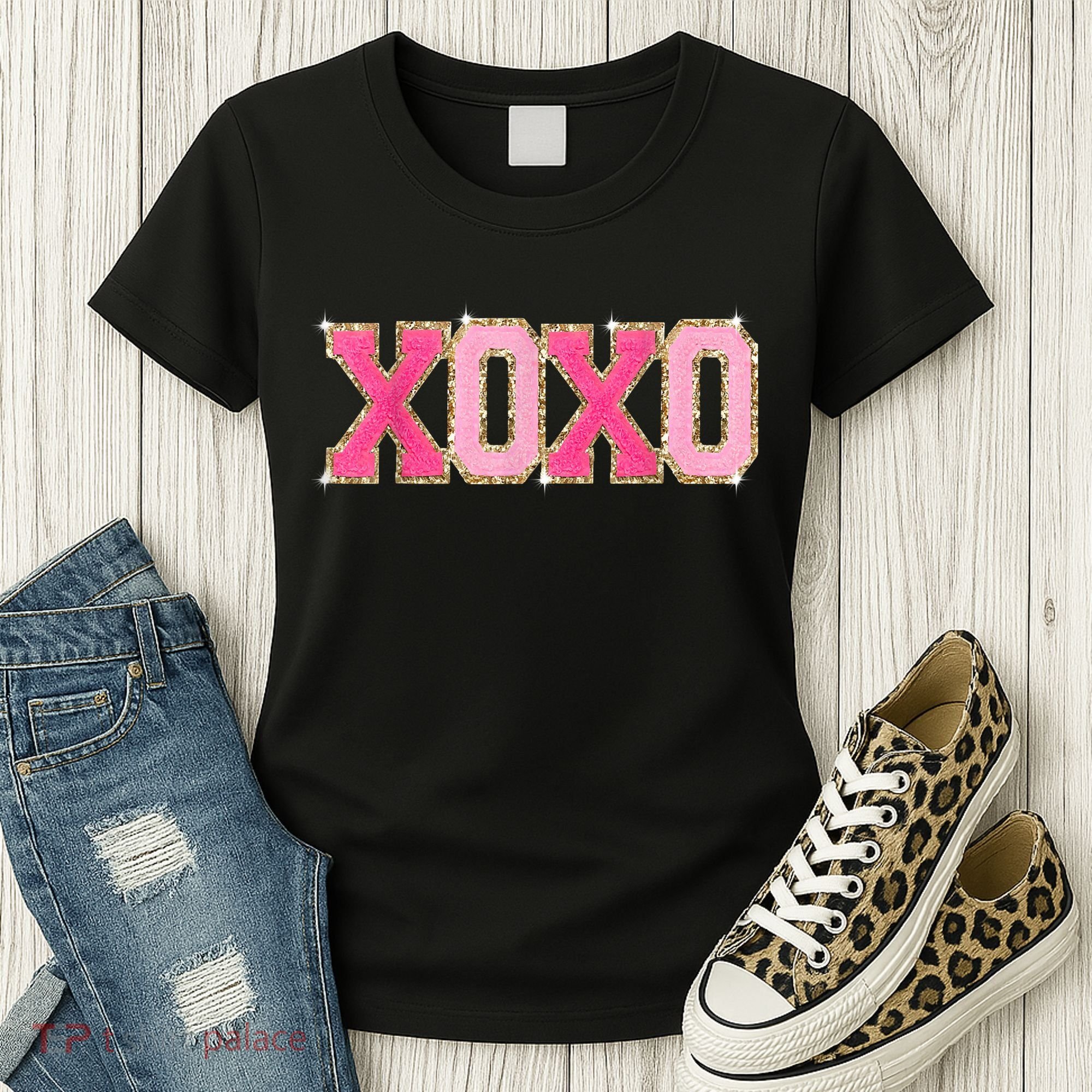 Chenille Patch Sparkling Xoxo Valentine Day Heart Love Gift Women's T-Shirt